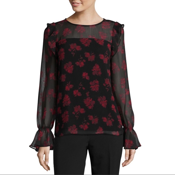 Worthington Tops - Worthington Long Sleeve Round Neck Woven Top